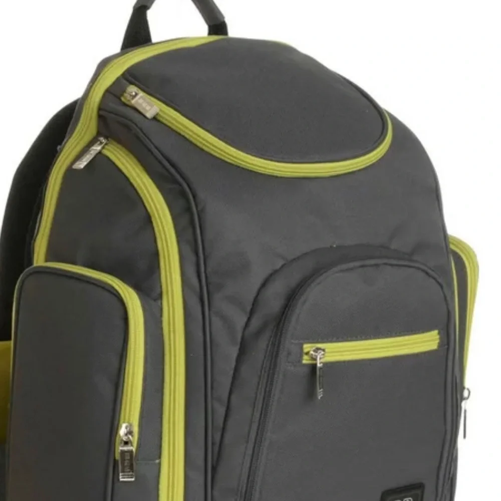Stylish Gray Baby Bag with Green Accents